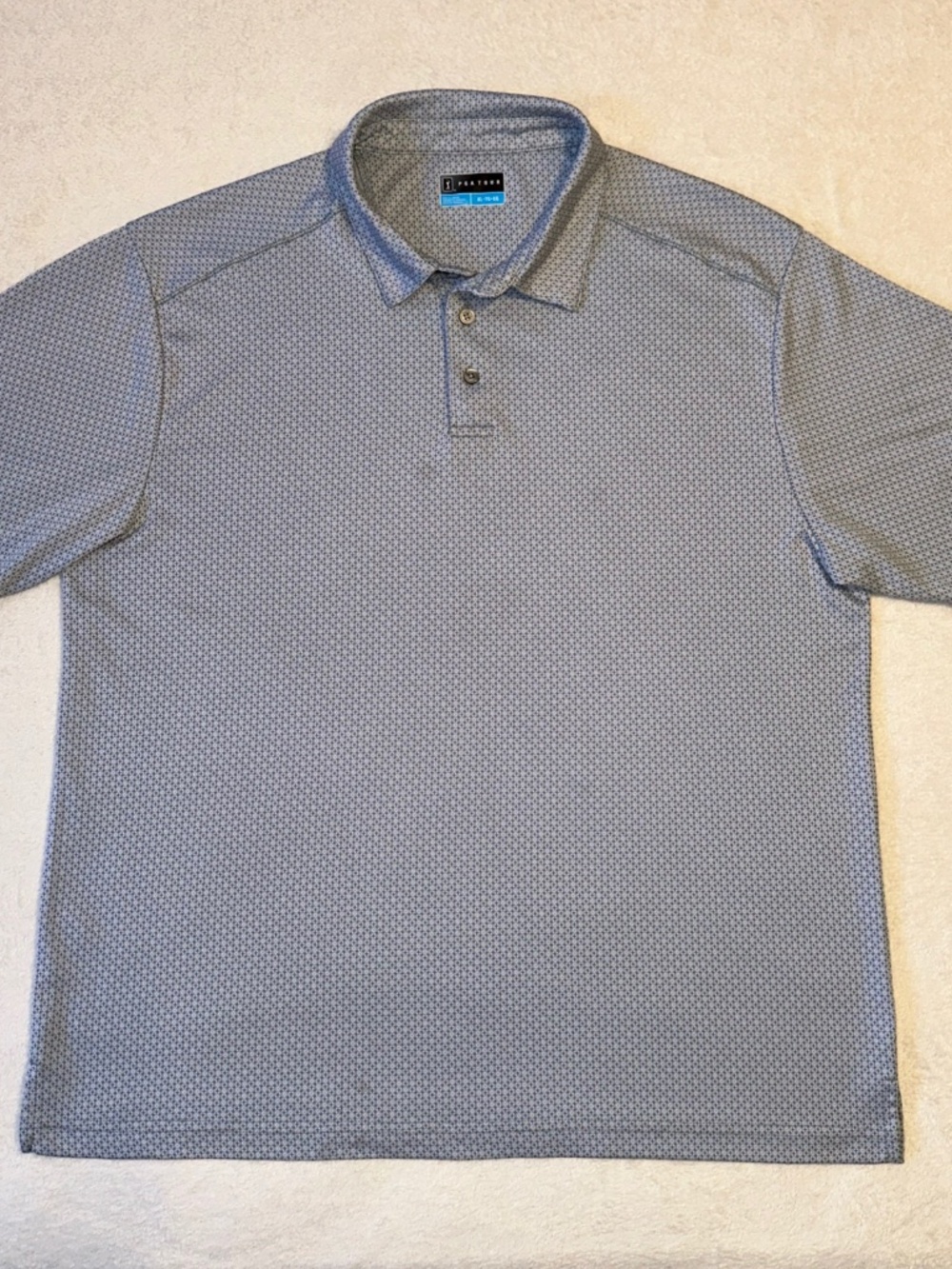 PGA Tour Golf Polo Shirt Mens XL Performance Geo Print White Grey Dotted Stretch